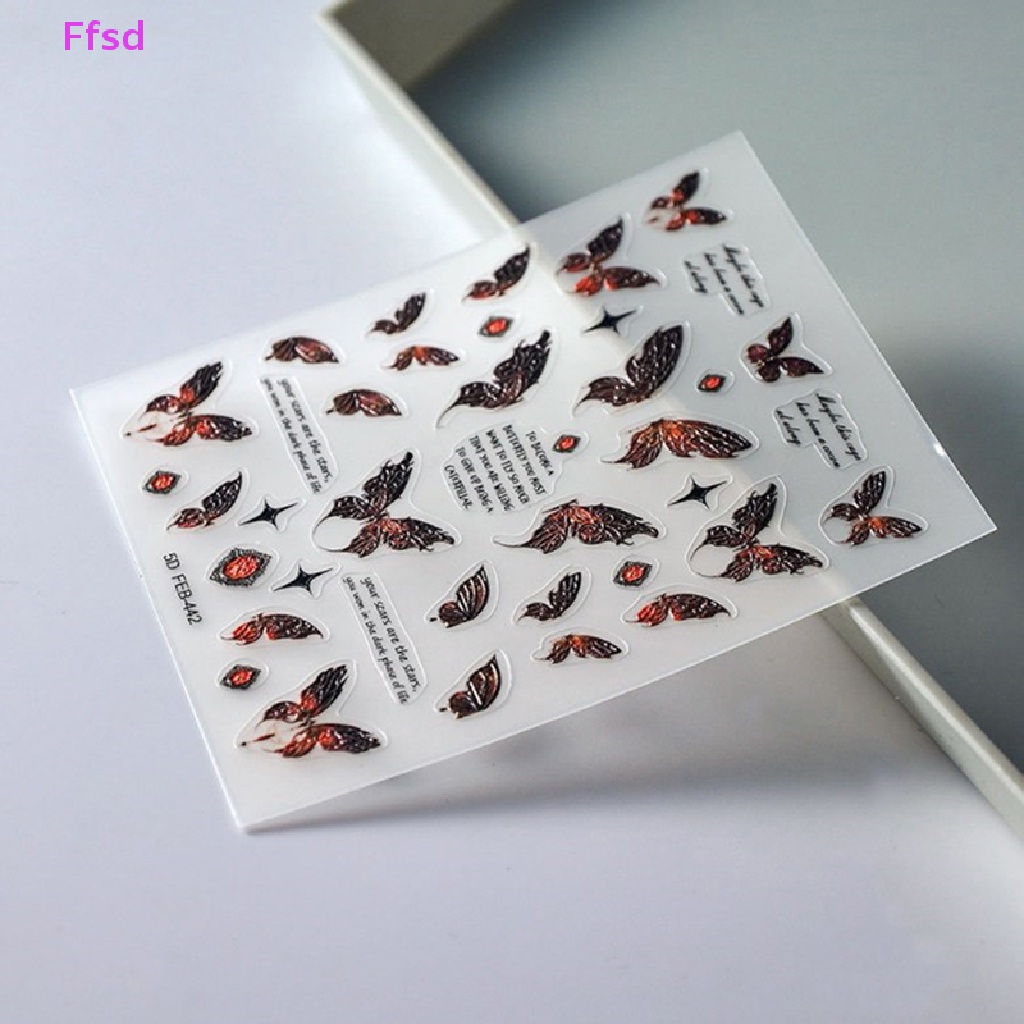 1 Tờ Sticker Dán Móng Tay Hình Bướm 5D Màu Gradient