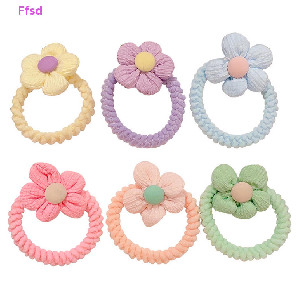 Dây Cột Tóc Hoa Vải Co Giãn Đường Kính 6cm Màu Sáng Dễ Thương Cho Bé Gái
