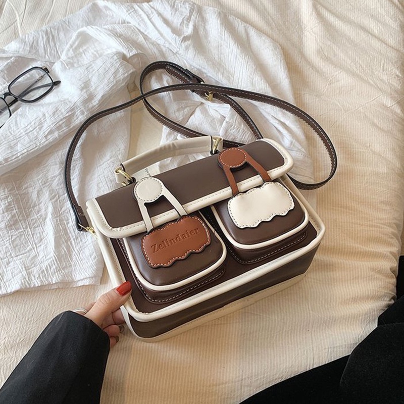 Ielgy Túi Đeo Vai Hình Vuông Có Khóa Nam Châm Màu Tương Phản Phong Cách retro Thời Trang Nhỏ Gọn Đơn Giản Cho Nữ