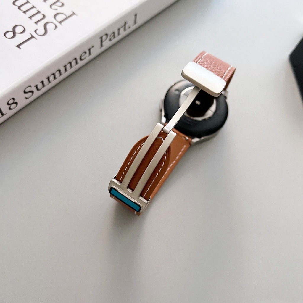 Dây Đeo Bằng Da Có Khóa Nam Châm 22mm 20mm Cho Đồng Hồ Thông Minh Samsung Watch 5 Pro 45mm 4 Classic Corea Galaxy Watch 5 44mm 40mm