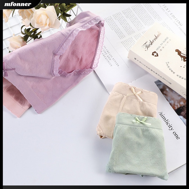 Set 4 Quần Lót Cotton Không Đường May Lưng Vừa Đính Nơ Dễ Thương Cho Nữ