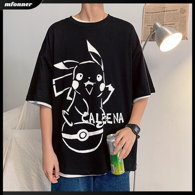 Áo Thun Tay Ngắn Cổ Tròn Dáng Rộng In Hoạt Hình Thời Trang Cá Tính Cho Nam