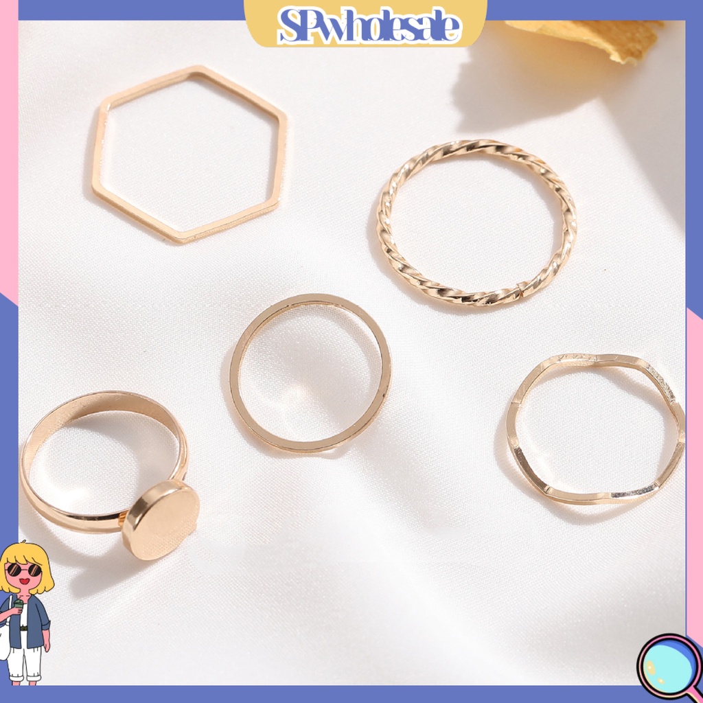<SPwholesale> Bộ 5 Nhẫn Hợp Kim Mỏng Đính Đá Lấp Lánh Thời Trang Cho Nữ