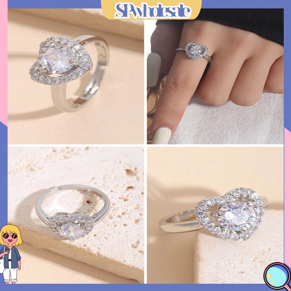 <SPwholesale> Nhẫn Khảm Đá Khối Trọng Lượng Nhẹ Nghệ Thuật Mặc Hàng Ngày Cho Nữ