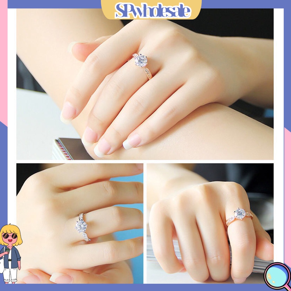 <SPwholesale> Nhẫn Mạ Bạc Đính Đá Kiểu Hình Học Sáng Bóng Không Phai Màu Trang Sức Cho Cô Dâu Đính Hôn Nữ