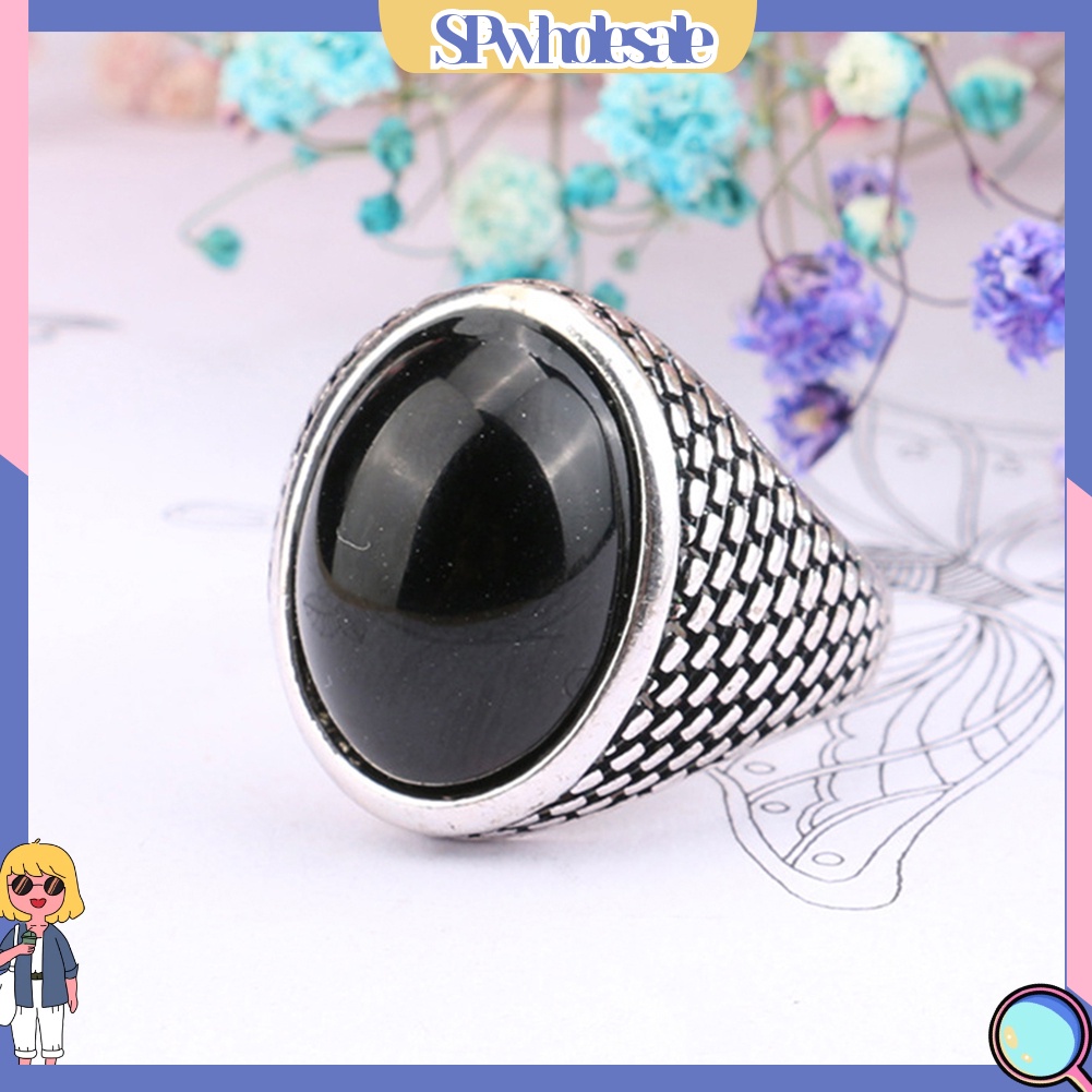 <SPwholesale> Nhẫn Đính Đá Nhân Tạo Hình Oval Phong Cách Gothic Punk Dành Cho Nam