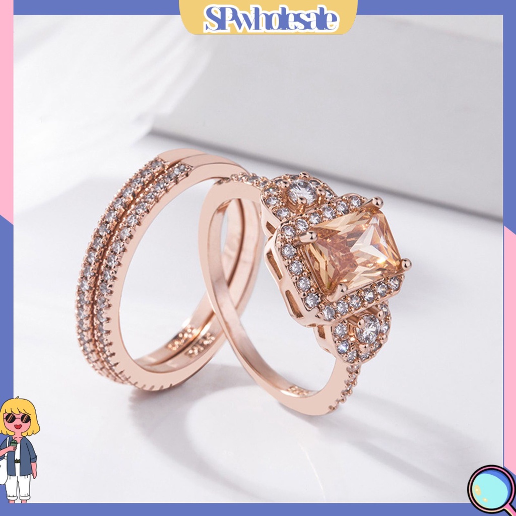 <SPwholesale> Set 2 Nhẫn Hợp Kim Đính Đá Nhân Tạo Thời Trang Dành Cho Nữ