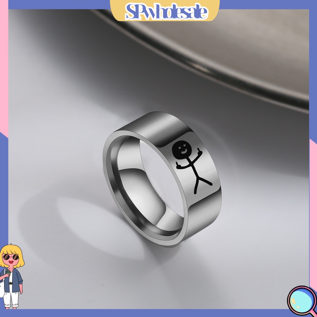 <SPwholesale> Nhẫn Cặp Đôi Bằng Thép Titan Bóng Thời Trang Vẽ Tay Graffiti Cho Nữ Dự Tiệc
