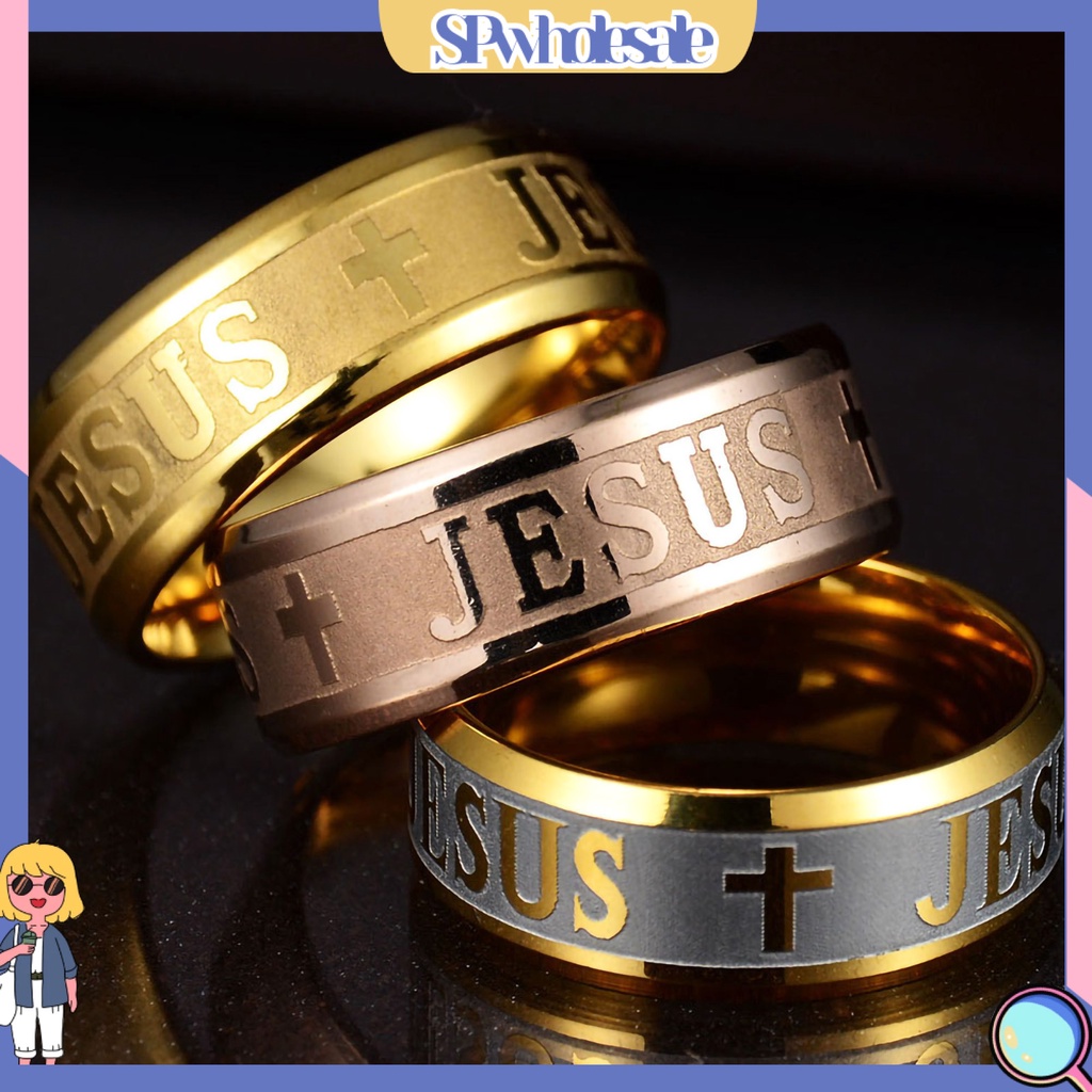SPwholesale| Nhẫn kim loại họa tiết thánh giá chúa Jesus độc đáo