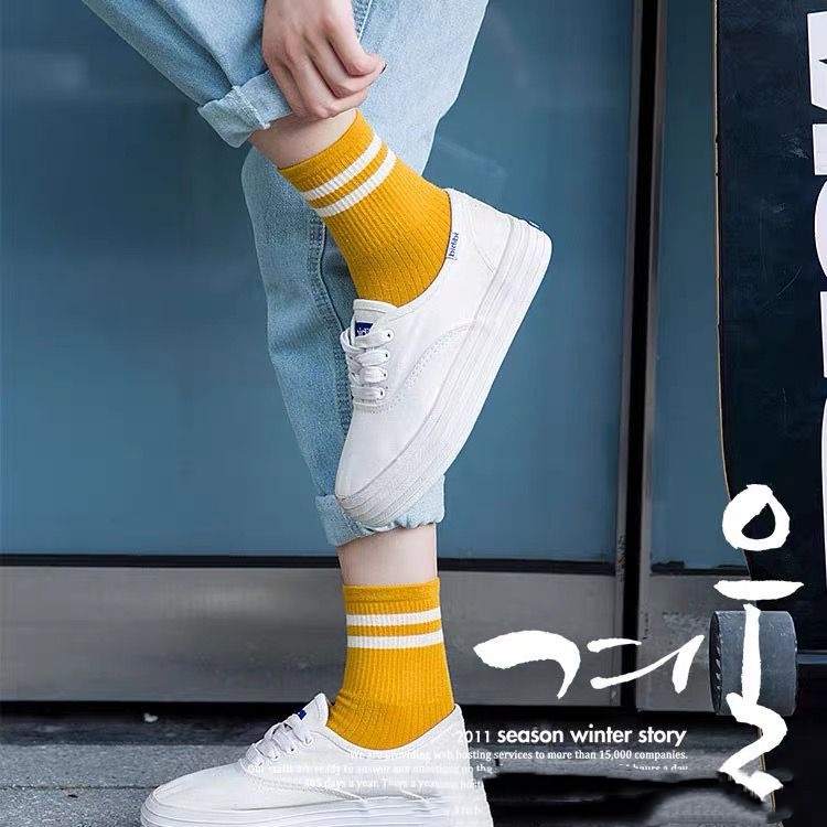 Vớ Thể Thao Xuân Hè Bằng Cotton Màu Trơn Họa Tiết Kẻ Sọc Phong Cách Nhật Bản Cho Nữ