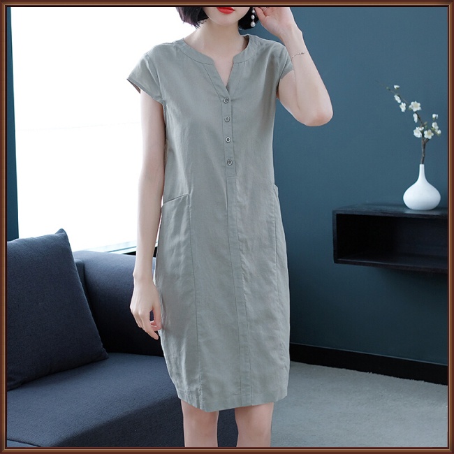 Đầm Tay Ngắn Cổ Chữ V Màu Sắc Thời Trang Mùa Hè Cho Nữ