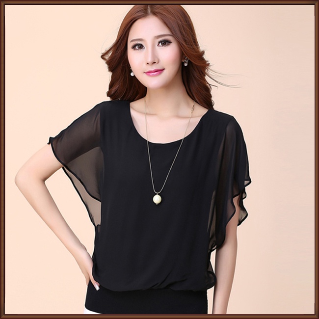 Áo Chiffon Cổ Tròn Tay Cánh Dơi Thời Trang Mùa Hè Cho Nữ