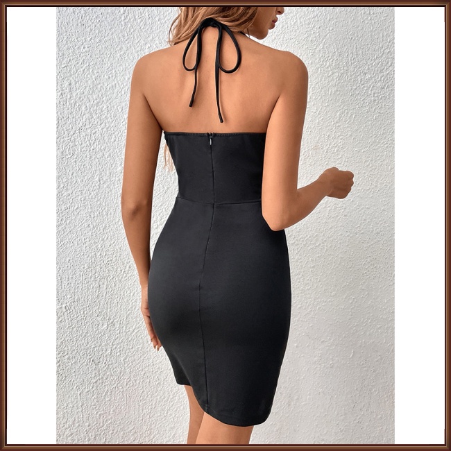 Đầm Hai Dây Cổ Chữ V Hở Lưng Ôm Dáng Gợi Cảm Cho Nữ