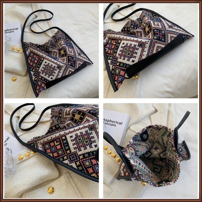 Túi Xách Đeo Vai Vải Bạt Ngăn Chứa Rộng Họa Tiết Dân Tộc Thời Trang Nữ