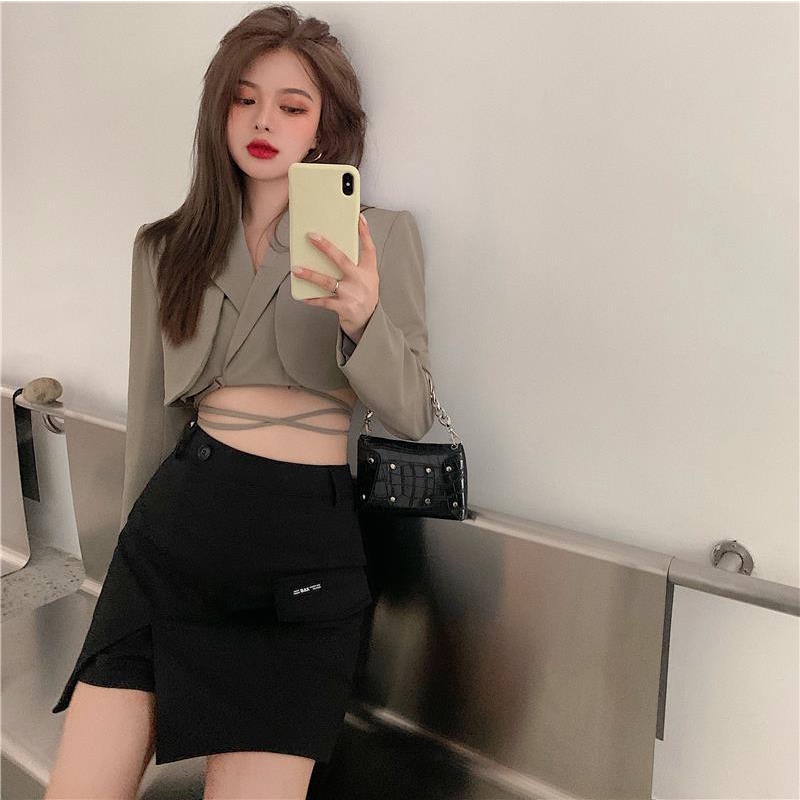 Áo Khoác Croptop Eo Cao Buộc Dây Phong Cách Hàn Quốc BZA Hàng Có Sẵn!Hàng Mới Về Mới Áo Vest Tay Dài Phong Cách Retro Mùa Thu 2023 Cho Nữ