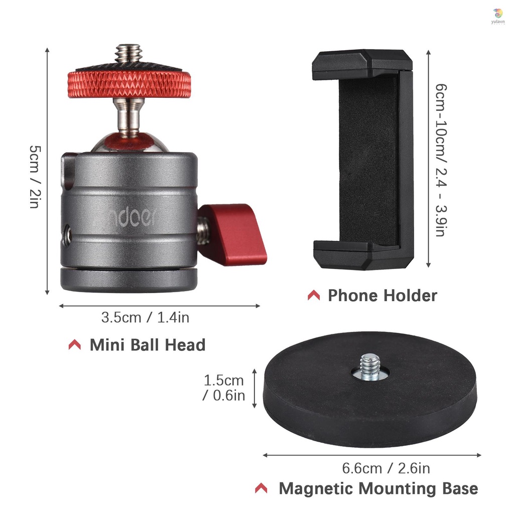 Đầu Bi Mini Xoay 360 Độ Chuyên Dụng Cho Andoer° Giá Đỡ Ba Chân Đầu Bi Xoay Bằng Hợp Kim Nhôm Có Đế Nam Châm Thay Thế Cho Điện Thoại iPhone 14 / 13 / 12 / 11 Huawei Samsung