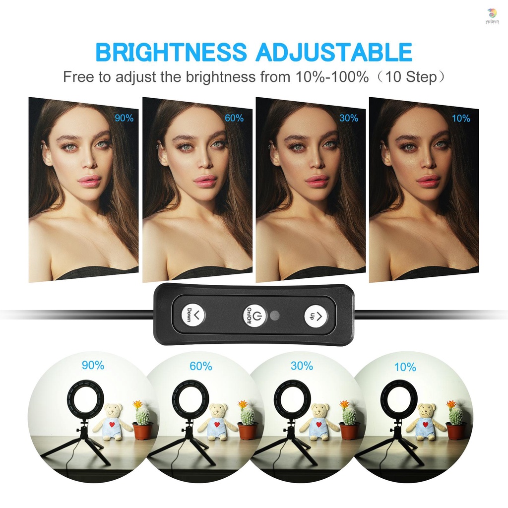 Set 2 Đèn LED USB 6 Inch 5600K + 2 Chân Máy Ảnh + 2 Đầu Bóng Linh Hoạt + Bộ Lọc 6 Màu (Đỏ / Vàng / Xanh Dương)