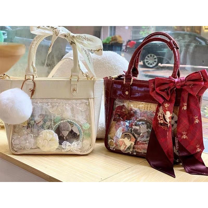 Túi Xách Đeo Vai Họa Tiết Da Cá Sấu Phối Ruy Băng Thanh Lịch