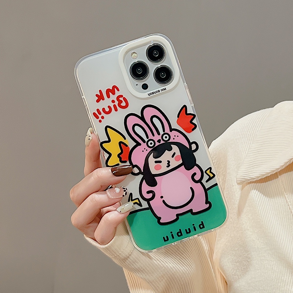 Ốp Điện Thoại TPU Dẻo Trong Suốt Họa Tiết Cô Gái &amp; Chú Thỏ Dễ Thương Cho iphone 14 13 11 12 Pro Max