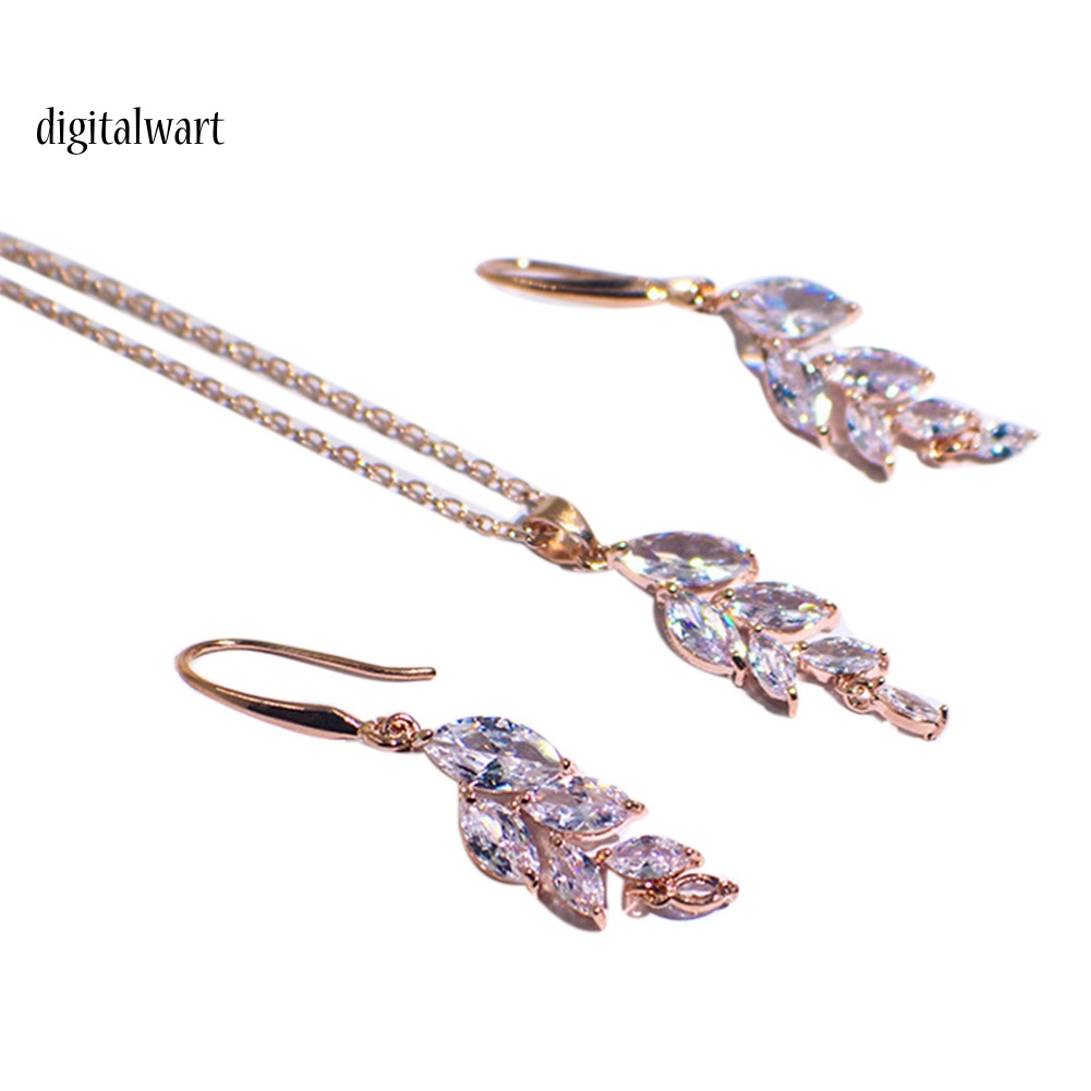 Kỹ Thuật Số| Bộ Vòng cổ + Bông Tai HợP Kim HìNh Lá ĐíNh Đá Xinh Xắ