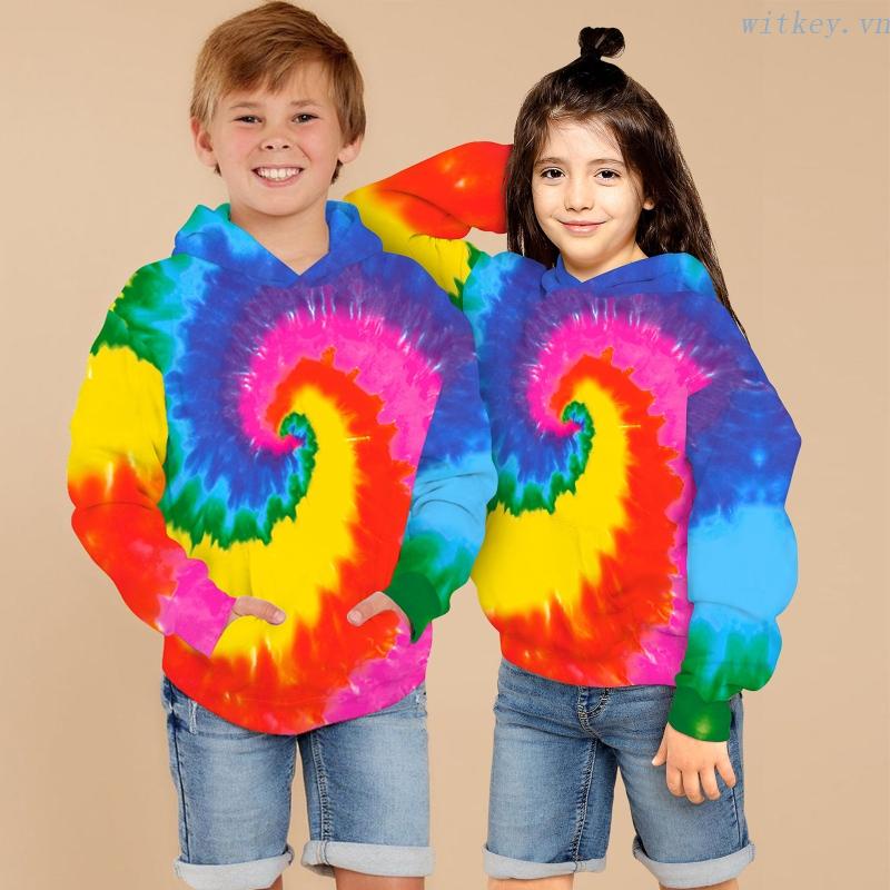 Áo Hoodie Nhuộm Màu Loang Tay Dài Dáng Rộng Thời Trang Xuân Thu Cho Bé Trai Và Gái