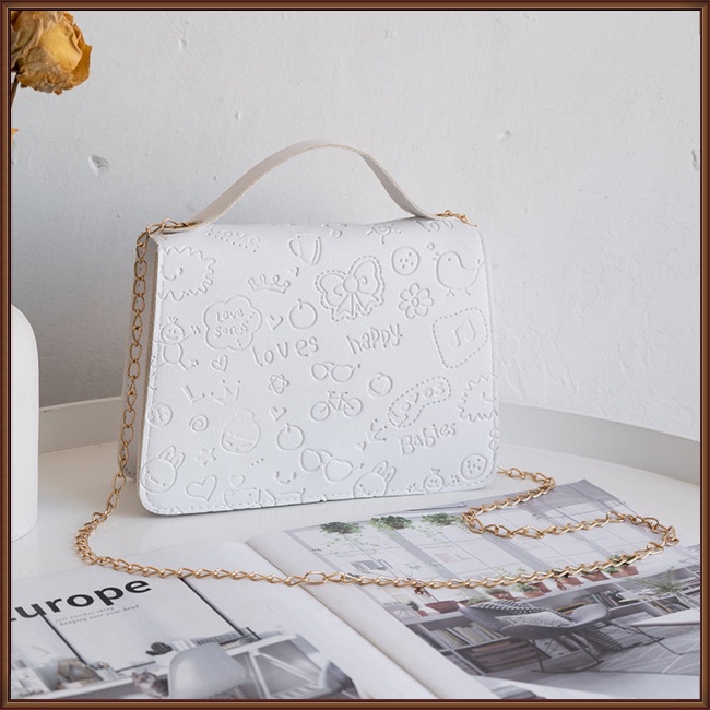 Túi Đeo Chéo Vai Bằng Da Nhân Tạo Màu Trơn Dập Nổi Họa Tiết Thời Trang Đa Năng Dành Cho Nữ