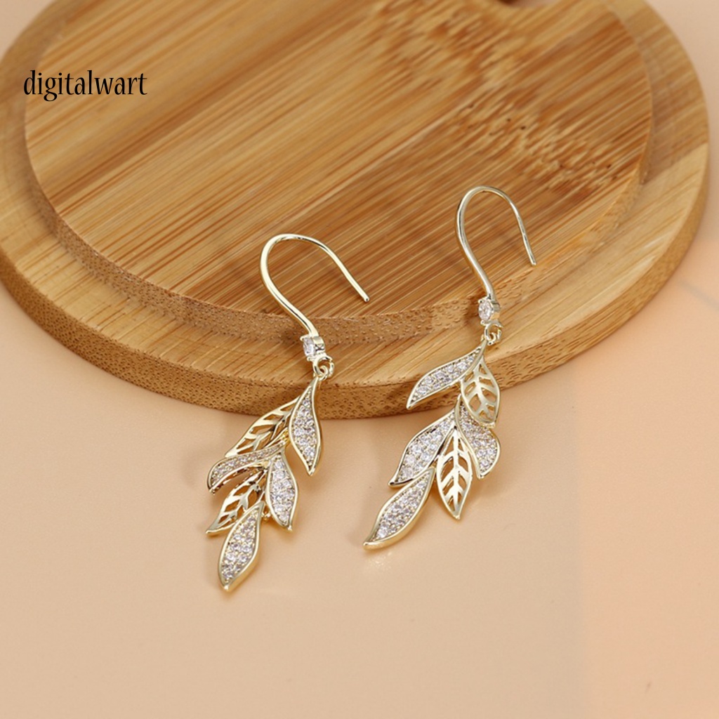 Kỹ Thuật Số| 1 Đôi Bông Tai Móc Hình Chiếc Lá Đính Đá Thời Trang Dành Cho Nữ