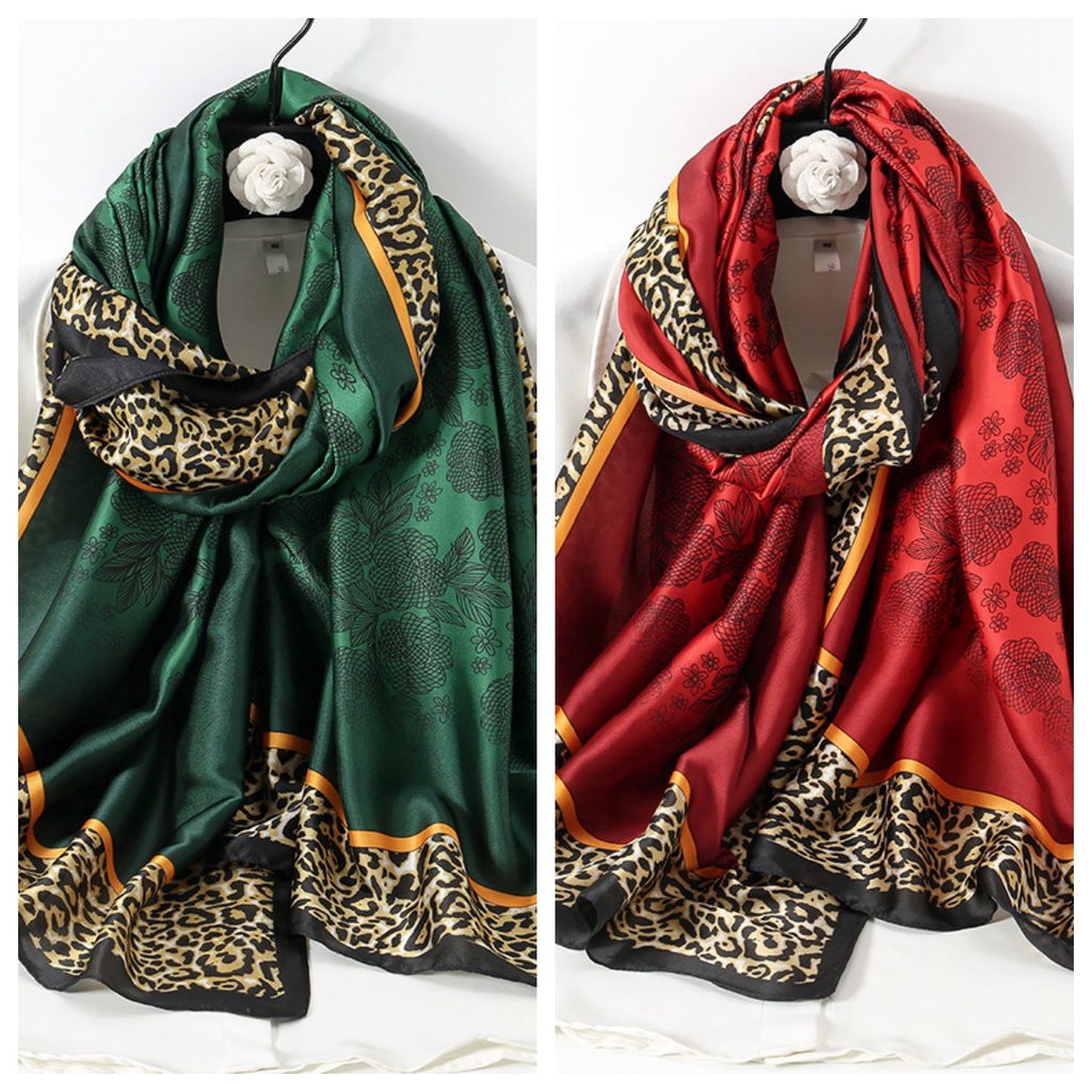 Khăn Satin 180 * 90CM Họa Tiết Da Báo Thời Trang Âu Mỹ