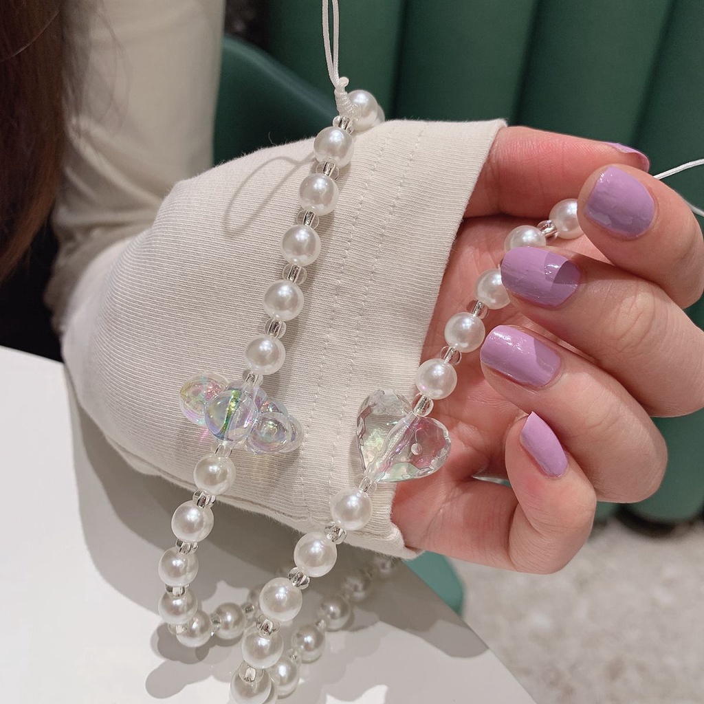 Dây Đeo Điện Thoại Kết Nối Bluetooth Không Dây Đính Hạt Ngọc Trai Hình Vuông / Gấu / Đám Mây Xinh Xắn