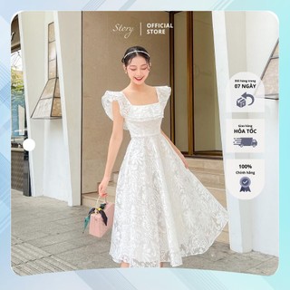 STORY Đầm Ruza váy xoè ren trắng trễ mặc 2 kiểu thanh lịch dạo phố Story.clothes thời trang nữ