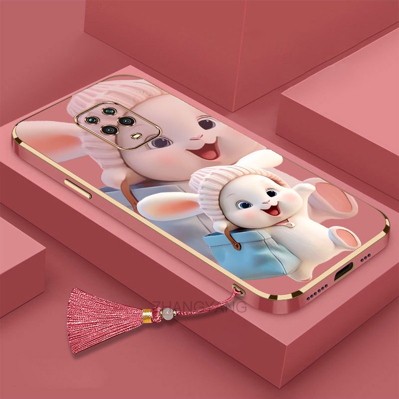 Ốp lưng Redmi note 9 Pro note 9s Silicon Viền Thẳng Họa Tiết Chú Thỏ Nhiều Màu Dễ Thương Kèm Dây Đeo Cho Redmi note 9 Pro note 9s