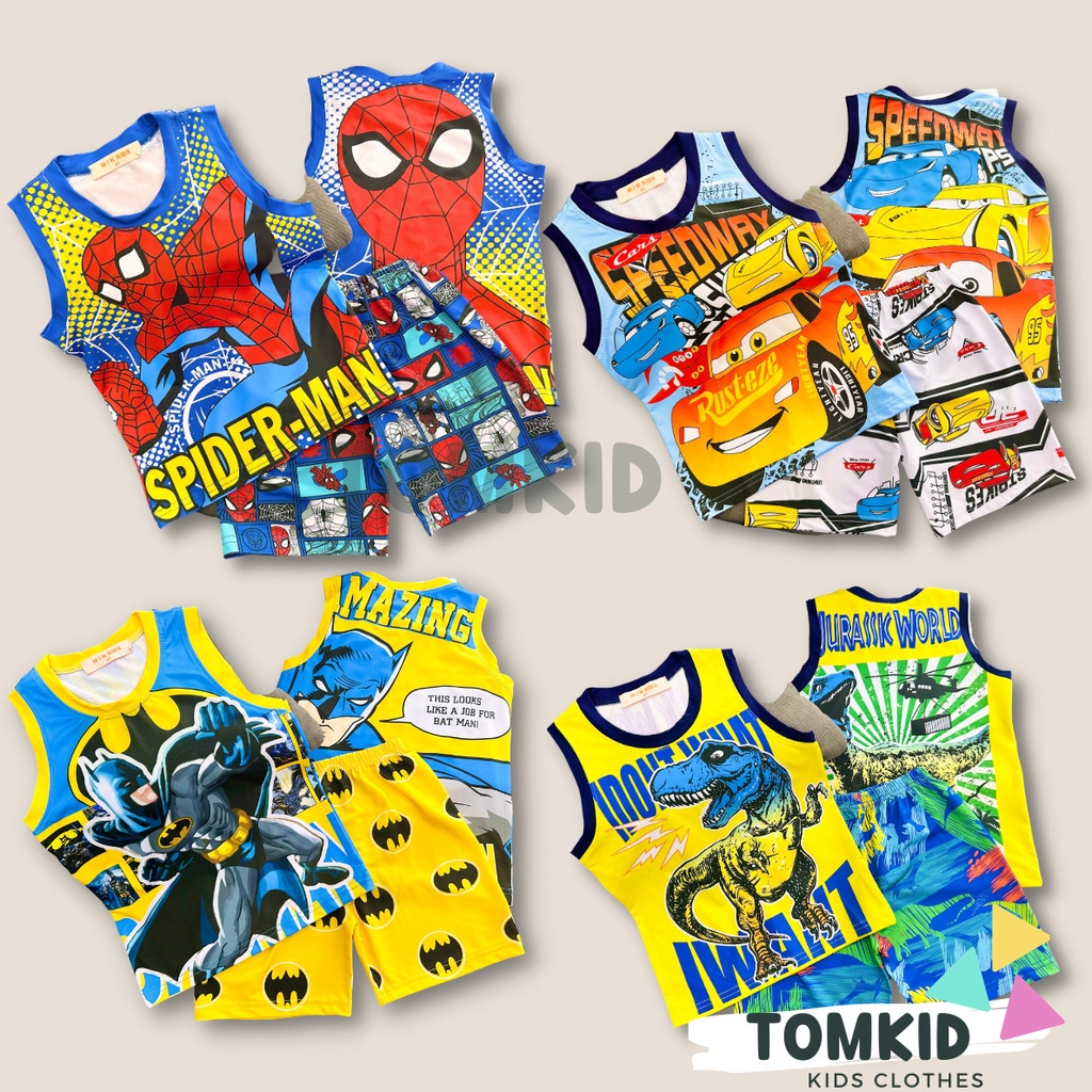 Đồ bộ cho bé trai bộ 3 lỗ bé trai chất thun lạnh siêu nhân siêu anh hùng động vật chính phẩm loại 1 10-40kg Tomkids