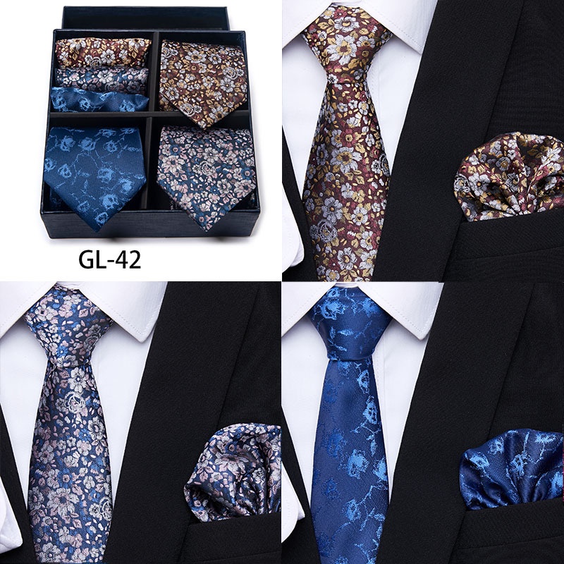 Bộ Cà Vạt + Khăn Tay + Hộp Quà 8cm Thời Trang Lịch Lãm Cho Nam