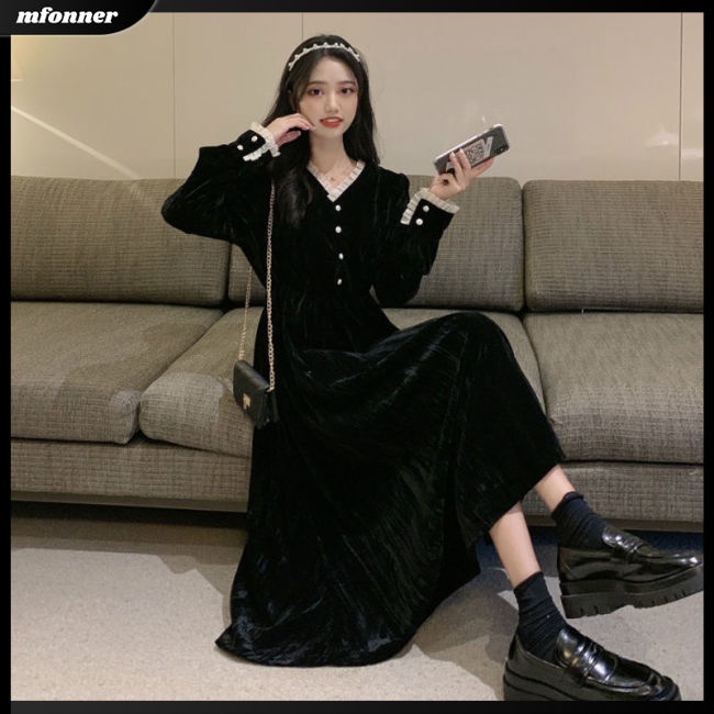 Đầm Dài Tay Cổ Chữ V Màu Sắc Ngọt Ngào Thanh Lịch Cho Nữ