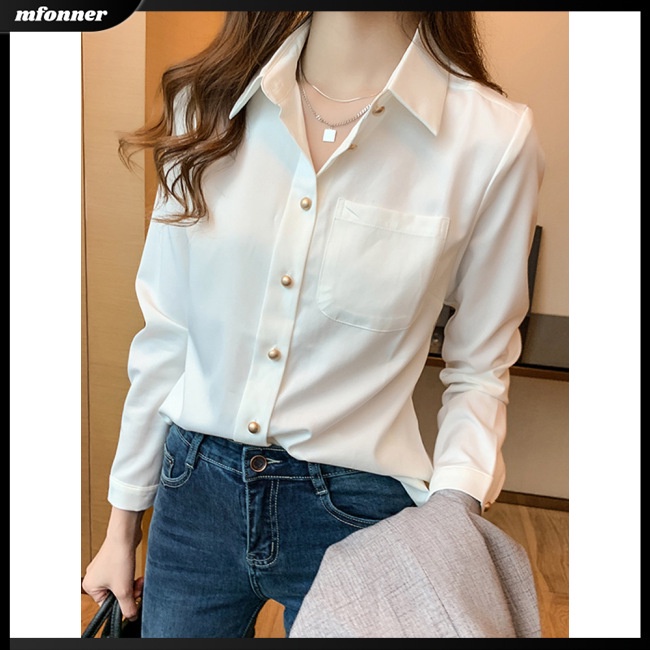 Áo Sơ Mi Voan Tay Dài Màu Sắc Thanh Lịch Dành Cho Nữ