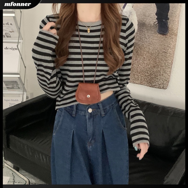 Áo Sweater Nữ Tay Dài Kẻ Sọc Ngang Thời Trang