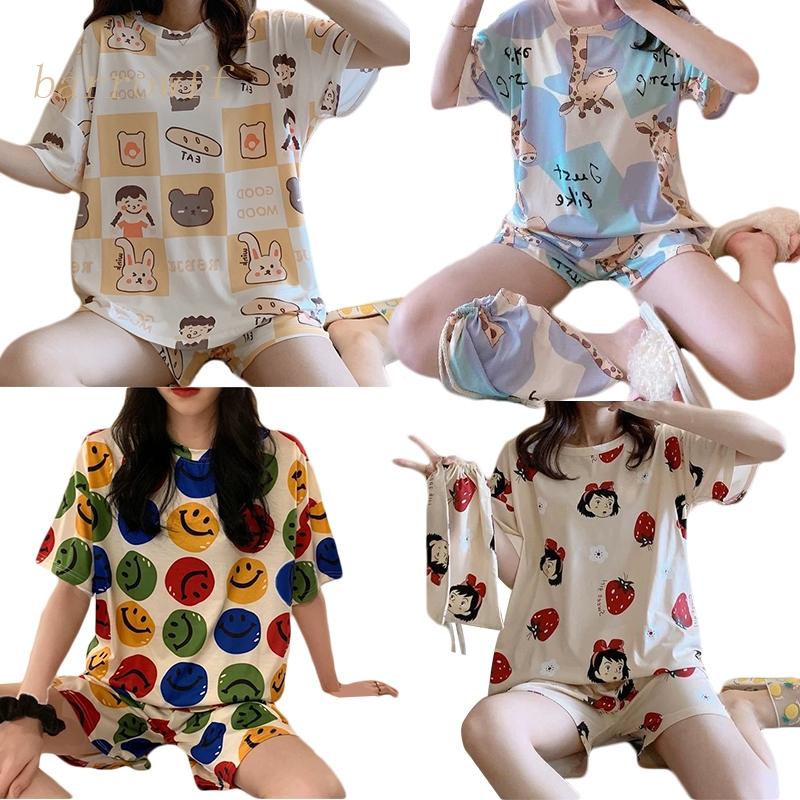 Brroa Bộ Đồ Ngủ Áo Tay Ngắn + Quần Đùi Cỡ Lớn Thời Trang Cho Nữ