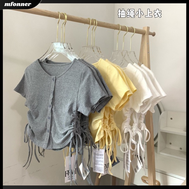 Áo Thun Croptop Tay Ngắn Cổ Tròn Màu Sắc Đơn Giản Cho Nữ