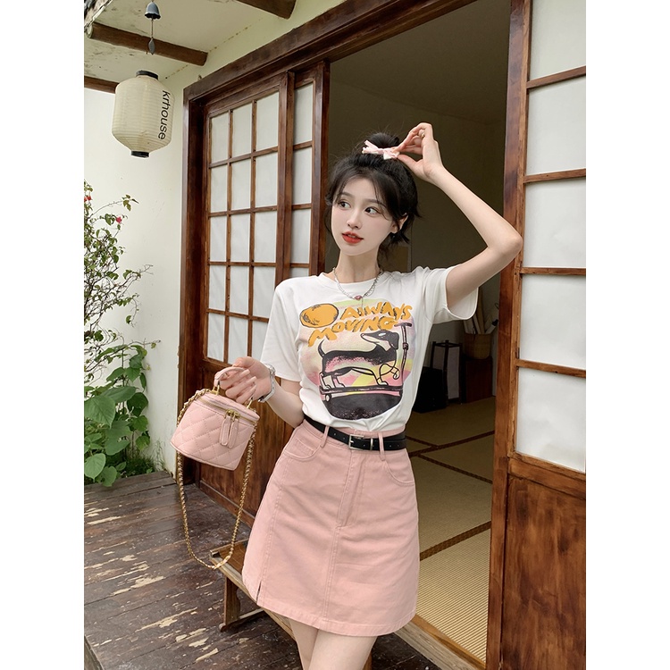 Áo Thun Tay Ngắn Dáng Ôm In Họa Tiết Chú Cún Kiểu Hàn Quốc Thời Trang Mùa Hè Cho