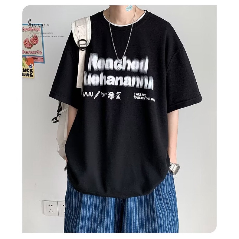 Áo Thun Tay Ngắn Cổ Tròn In Họa Tiết Thời Trang Phong Cách Nhật Bản Cho Nam Size M-5XL