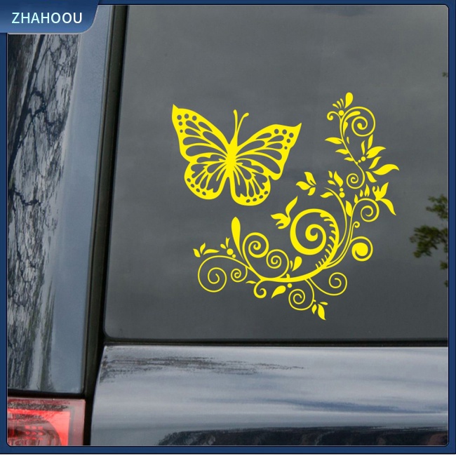 ☃Nhà Cửa☃ Miếng Dán Trang Trí Kính Chắn Gió Sau Xe Hơi Họa Tiết Hoa Và Bướm D-493