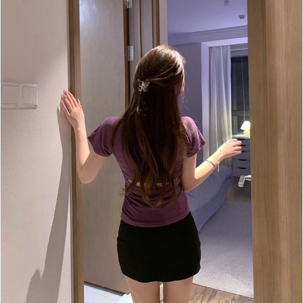 Áo Thun Tay Ngắn Dáng Ôm Màu Trơn Thời Trang Mùa Hè Xinh Xắn Cho Nữ