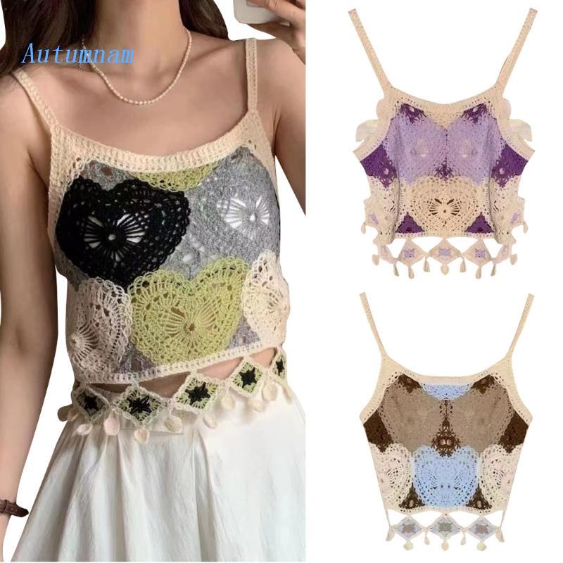 Áo Croptop Hai Dây Dệt Kim Cổ Vuông Thêu Họa Tiết Phong Cách Cổ Điển Dễ Thương Thời Trang Cho Nữ