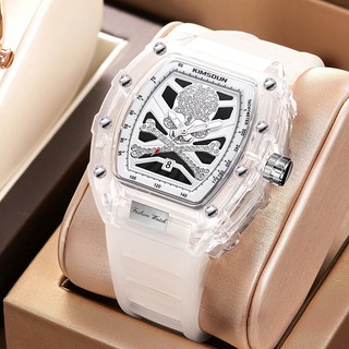 Đồng Hồ Analog Máy Quartz Mặt Đầu Lâu Đính Hột Xoàn Dây Silicone Thời Trang Cho Nam
