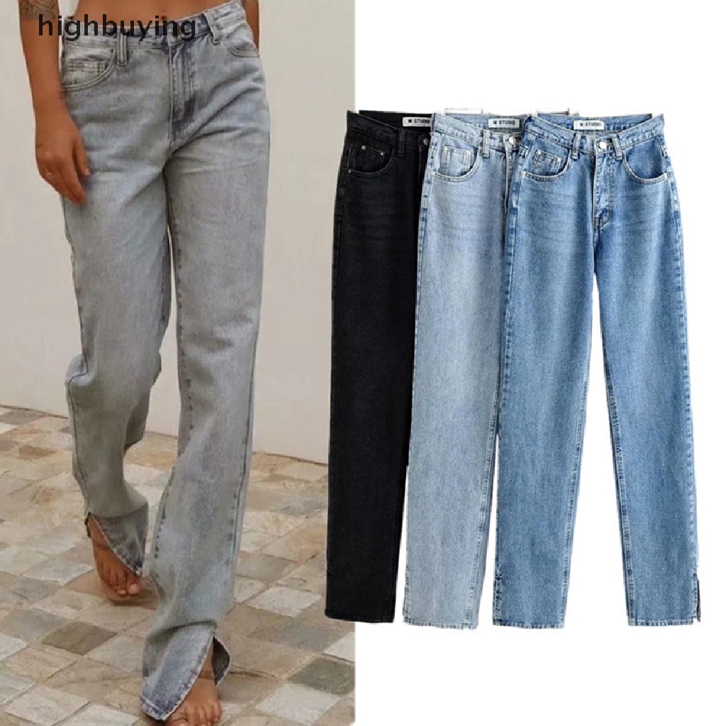 Quần Jean Dài Lưng Cao Ống Đứng Màu Đen Phong Cách Vintage Thời Trang 2023 Cho Nữ