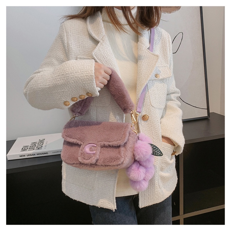 Túi Đeo Chéo Vai Hình Vuông Nhỏ Phủ Lông Thời Trang Thu Đông Dành Cho Nữ