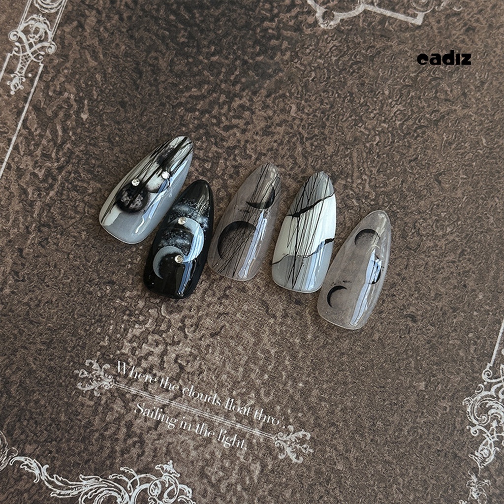 Miếng Dán Trang Trí Móng Tay Hình Mặt Trăng / Đen / Trắng Độc Đáo DIY