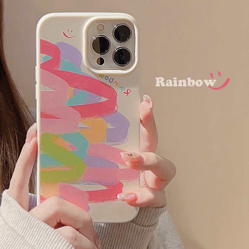 Ốp Điện Thoại Mềm Màu Cầu Vồng Cho iPhone 11 12 13 14 Pro Max X XS Max XR 7 8 14 Plus SEỐp Điện Thoại Acrylic Cứng Tráng Gương Hình Cún 3D Dễ Thương Cho IPhone 11 12 13 14 Pro Max Shin Case
