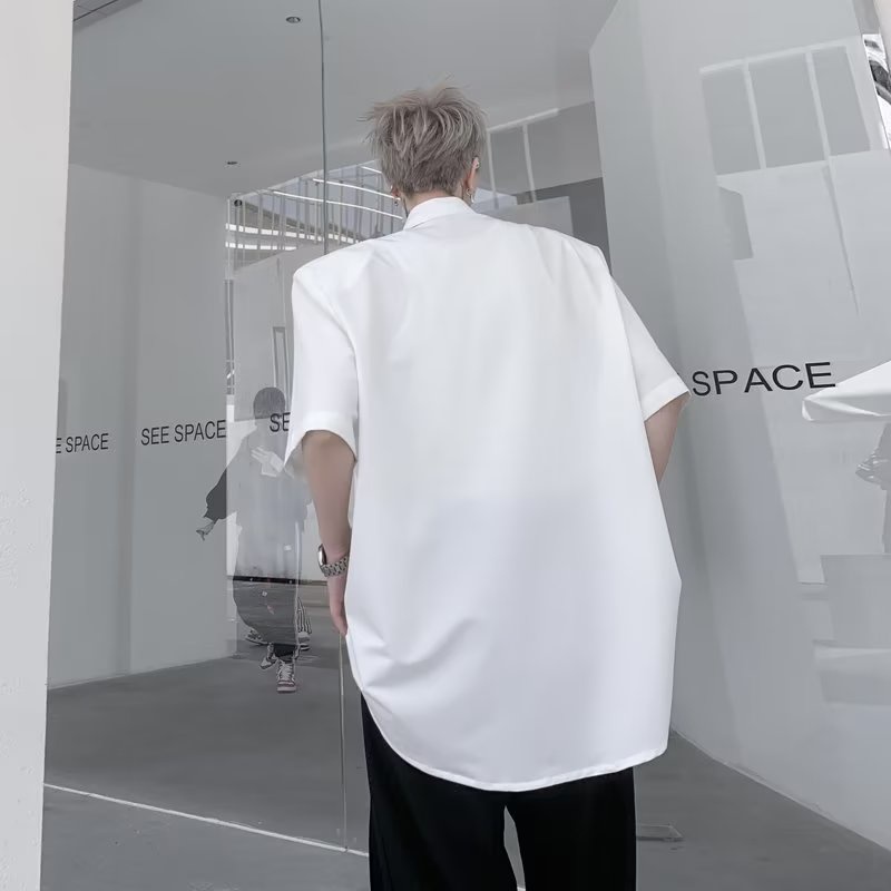 Áo Sơ Mi Nam Tay Ngắn Có Nút Kim Loại Cao Cấp Phong Cách Hàn Quốc