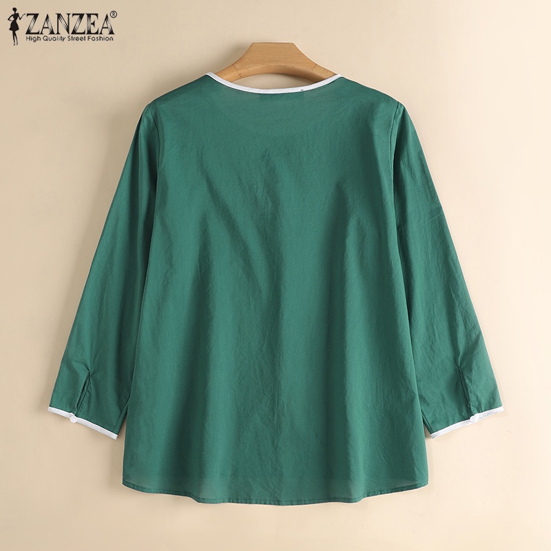 Zanzea Áo Sơ Mi Nữ Dài Tay Cổ Bẻ Form Rộng Thời Trang Hàn